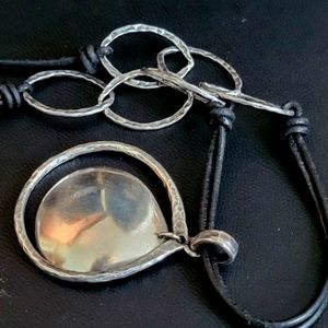 N1440 Silver black leather and silver necklace by Silpada